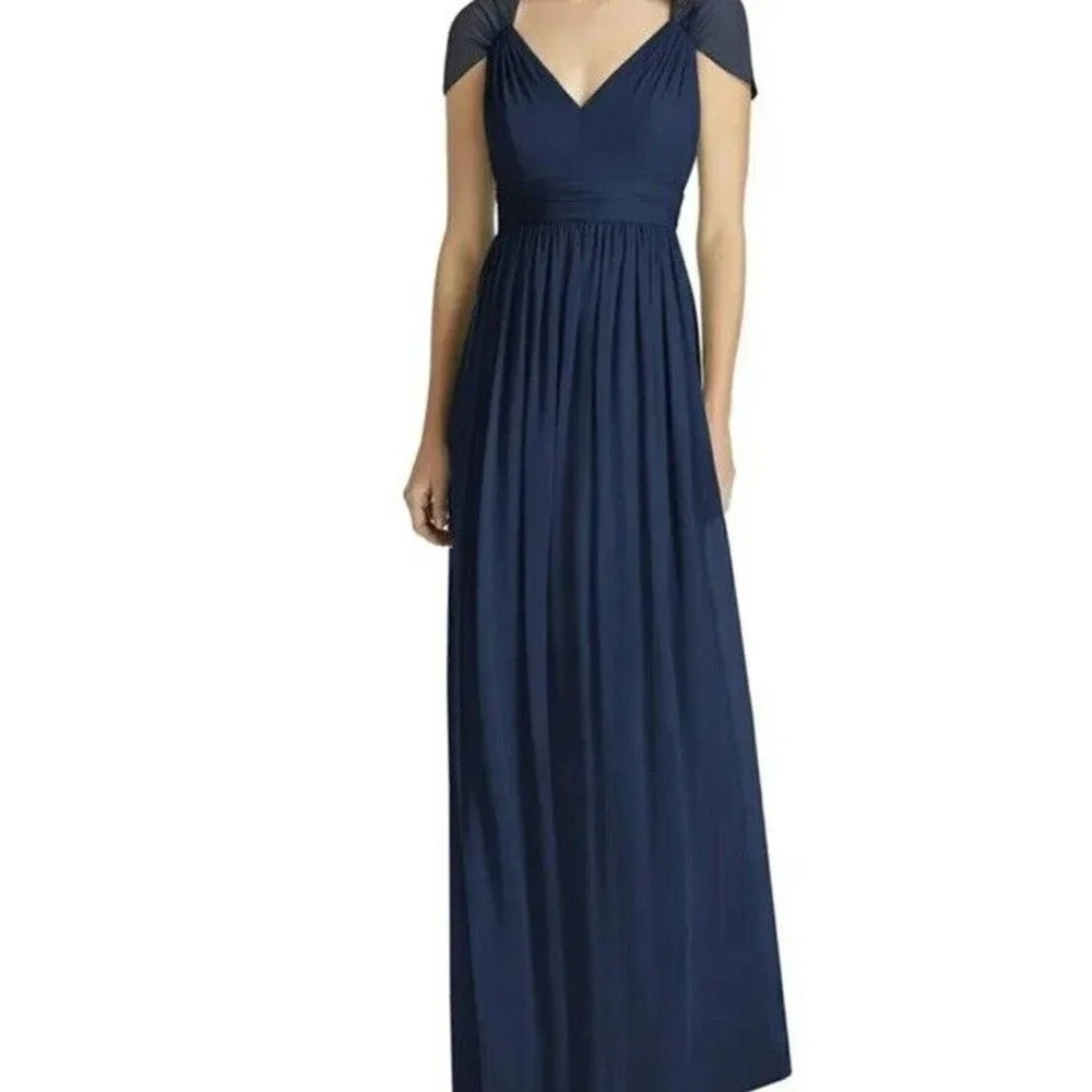 Jenny Packham JP1021 Cap Sleeve Chiffon Bridesmaid Dress Midnight Blue Size 14